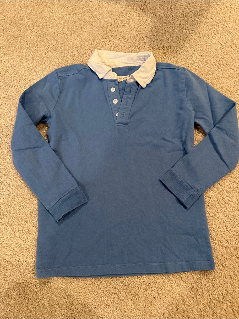 Hope and Henry Organic Cotton Blue Long-Sleeve Polo with White Collar - Kids, 8